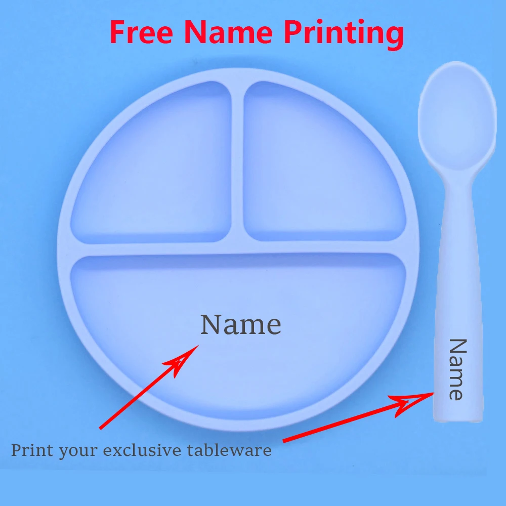 

Free Name Printing Children's Tableware Plates Spoons Silicone Material Boy Girl Gift