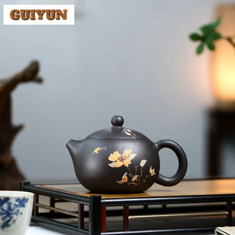 280ml Elegant Yixing Purple Clay Teapots Handmade Xishi Pot Raw Ore Black Mud Tea Brewing Kettle Chinese Zisha Teaset Craft Gift