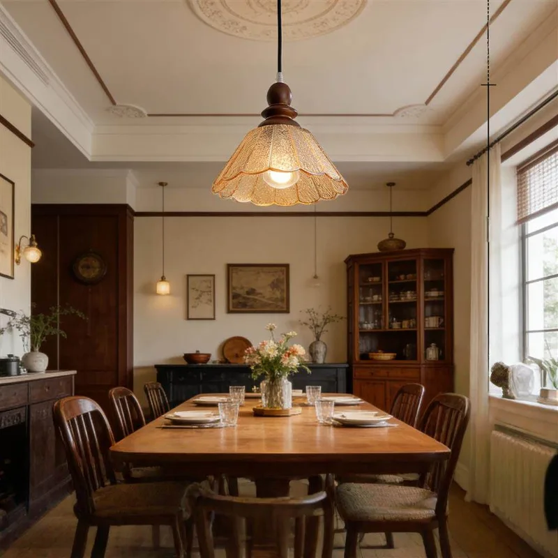 French Vintage Pendant Light Art Glass Lamp Shade LED Ceiling Chandelier Cafe Restaurant Aisle Corridor Embellish Light Fixtures