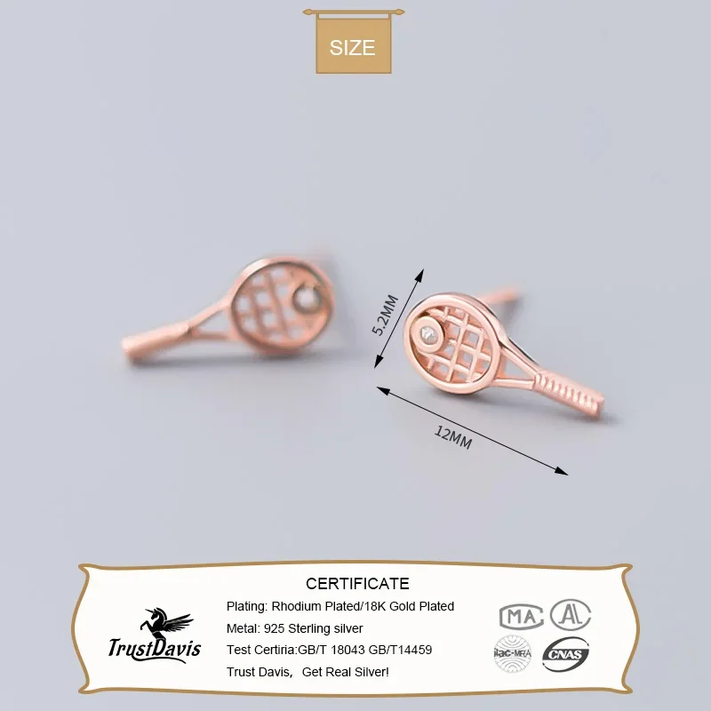 Trustdavis Real 925 Silver Fashion Small Tennis Racket Stud Earrings for Women Daily Wear Jewelry Gift DS1283
