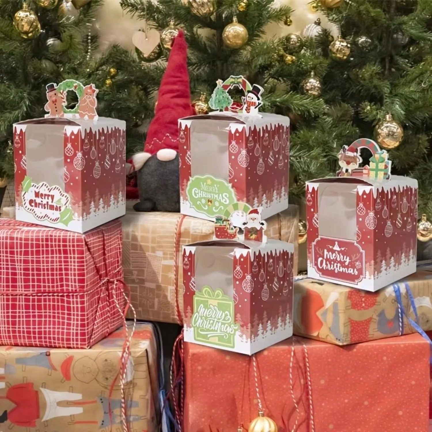Festive Christmas gift boxes with interior support, Christmas decoration, 