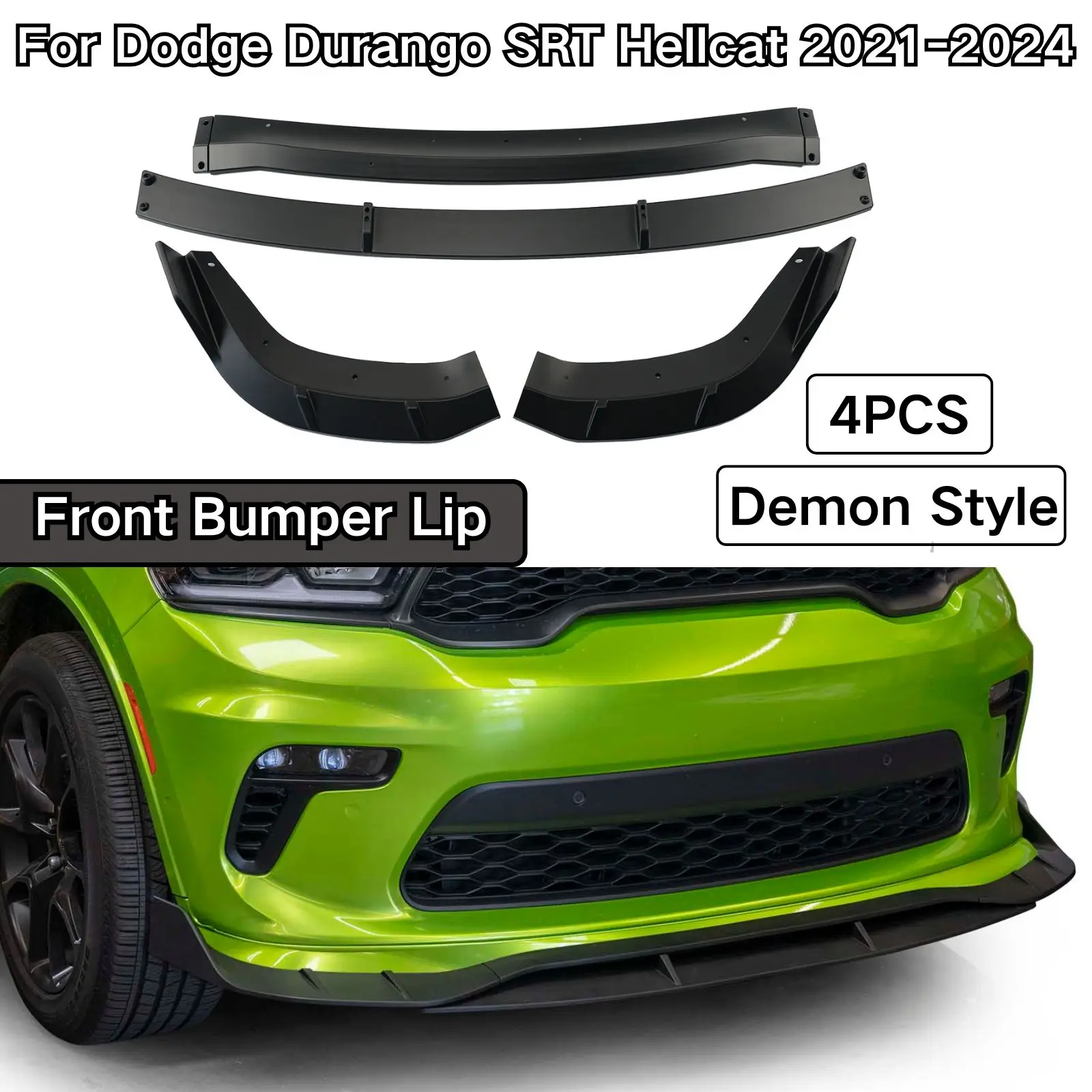 Губа переднего бампера для Dodge Durango SRT Hellcat 2021-2024, спойлер в стиле демона, сплиттер, диффузор, автомобильные аксессуары, матовый черный Губа переднего бампера для Dodge Durango SRT Hellcat 2021-2024, спойлер в стиле демона, сплиттер, диффузор, автомобильные аксессуары, матовый черный