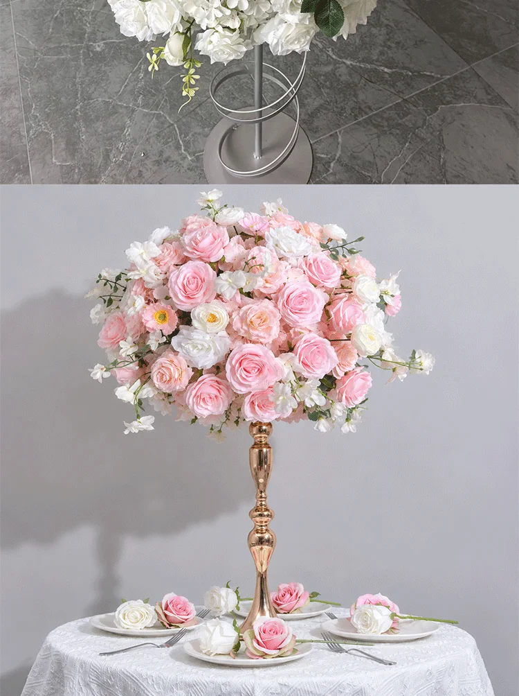 Künstliche rosa Rosenblumenkugel-Arrangement Hochzeitstisch-Mittelstück Luxus-Bankett-Event Heimparty Esstisch-Blumendekoration – Detail 3