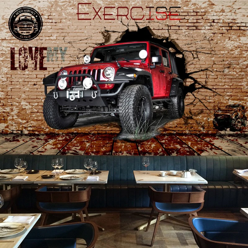 Retro 3D Automotive Industrial Style Bar Bounce Wallpaper Personalized Graffiti Motorcycle Restaurant Internet Cafe Wallpaper