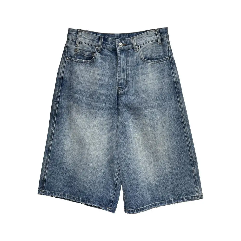 Szerokie spodnie jeansowe damskie vintage do łydki, spodnie z średnim stanem, sprane, postarzane, z kieszeniami, streetwear, lato 2025, damskie jeansy.