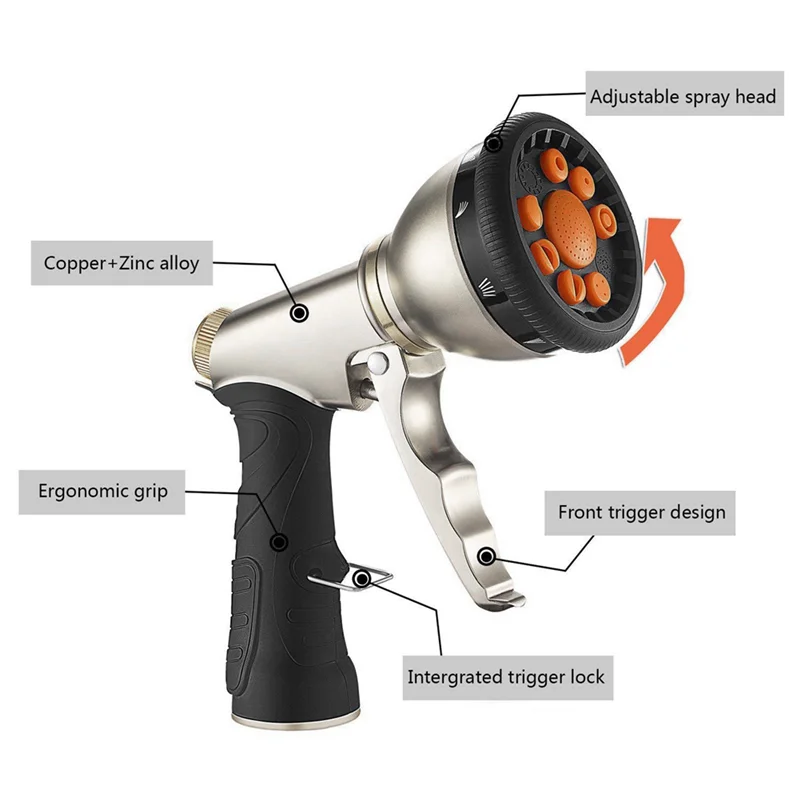 HHTL Metal High Pressure Jet Garden Water Hose Spray 9 Adjustable Modes Water Sprayer For Cleaning