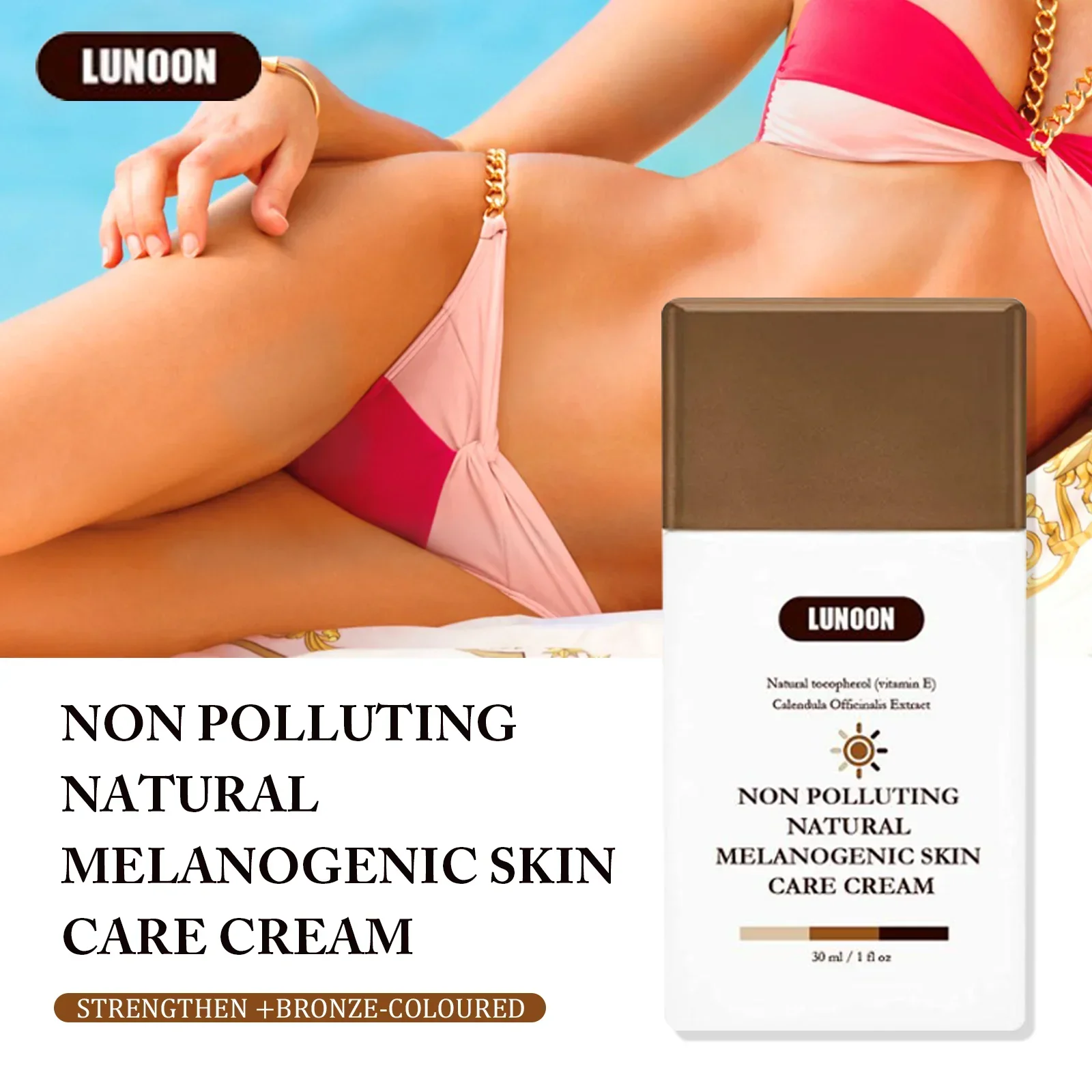 Loción autobronceadora potenciadora de melanina: bronceado natural sin sol con bronceador de amplio espectro. Fórmula de protección solar y oscurecimiento de la piel.