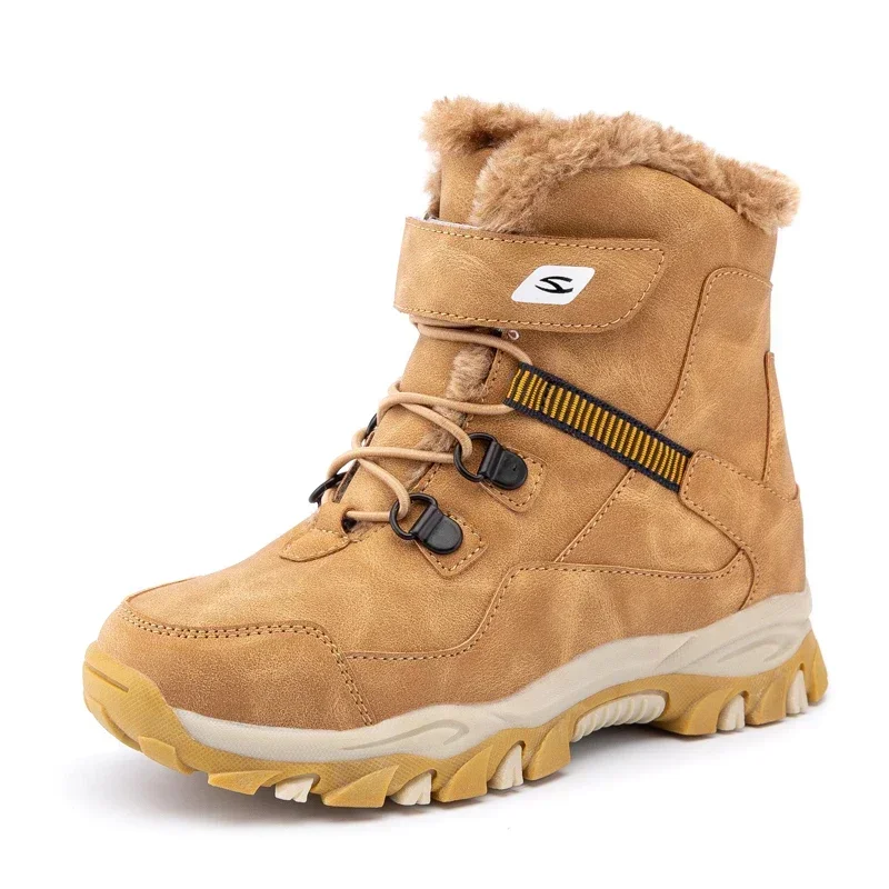 Botas de nieve de invierno para niños y niñas de alta calidad, zapatos cálidos de algodón con plataforma, calzado impermeable de cuero para otoño, zapatillas para niños de 5 a 12 + y