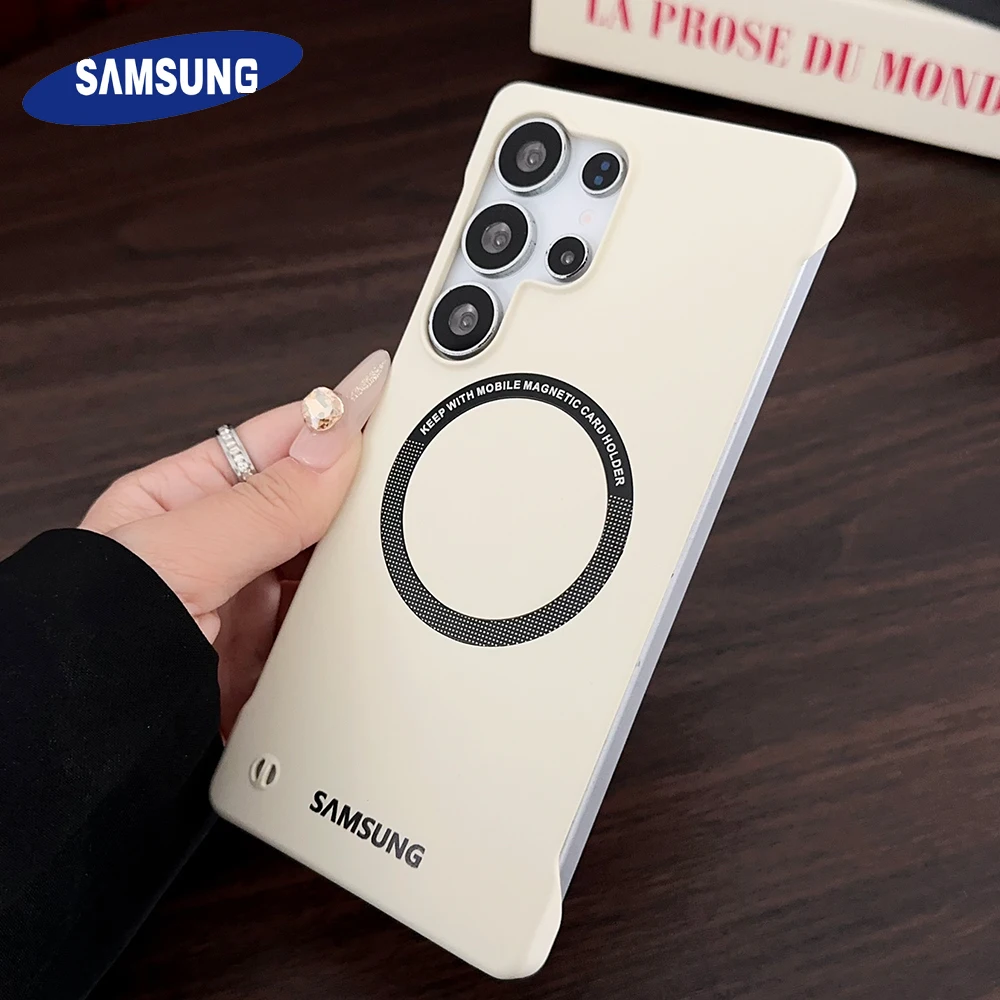 

Original Frameless For Magsafe Wireless Charging Case Samsung S25 Ultra S24 S23 Plus S21 FE S25 Edge Thin PC Shockproof Cover