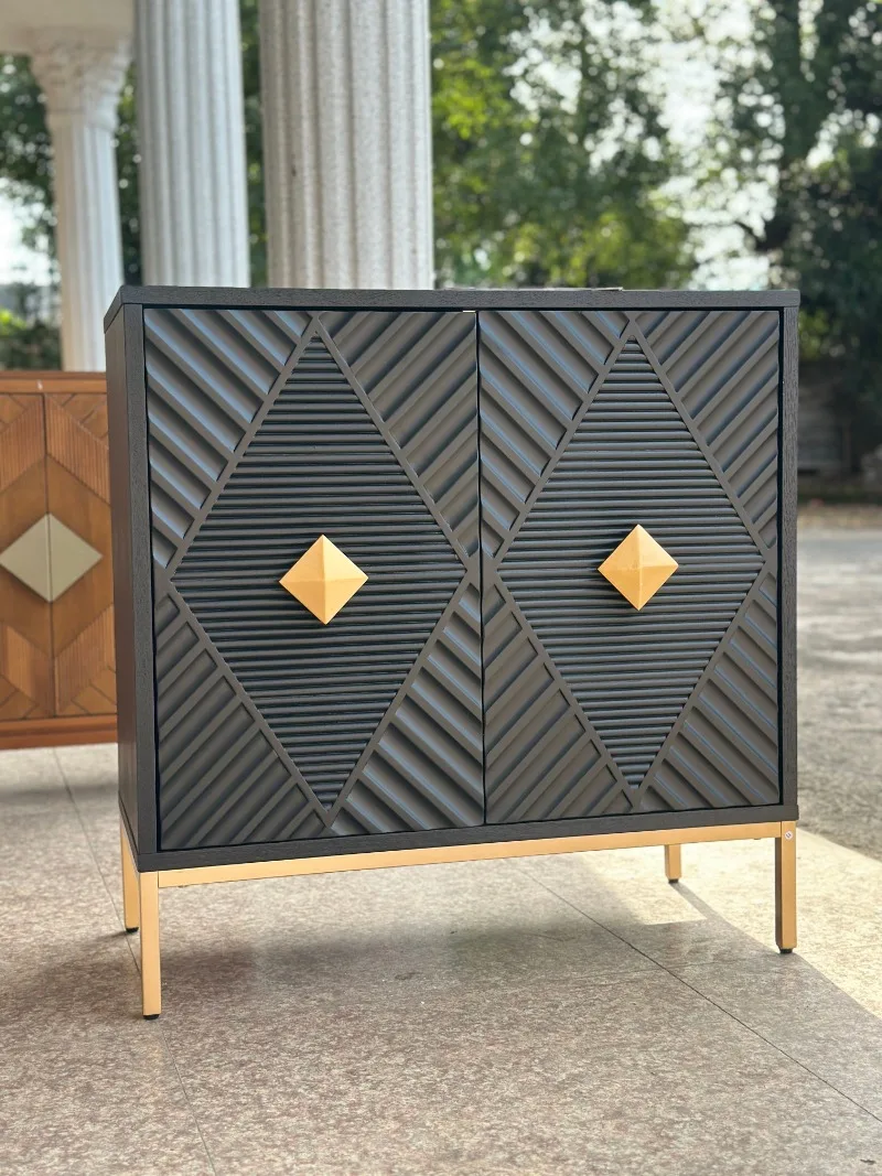 Modern Wooden Geometric Pattern Three-dimensional Carving Craftsmanship Furniture Entrance Cabinet Storage Cabinet