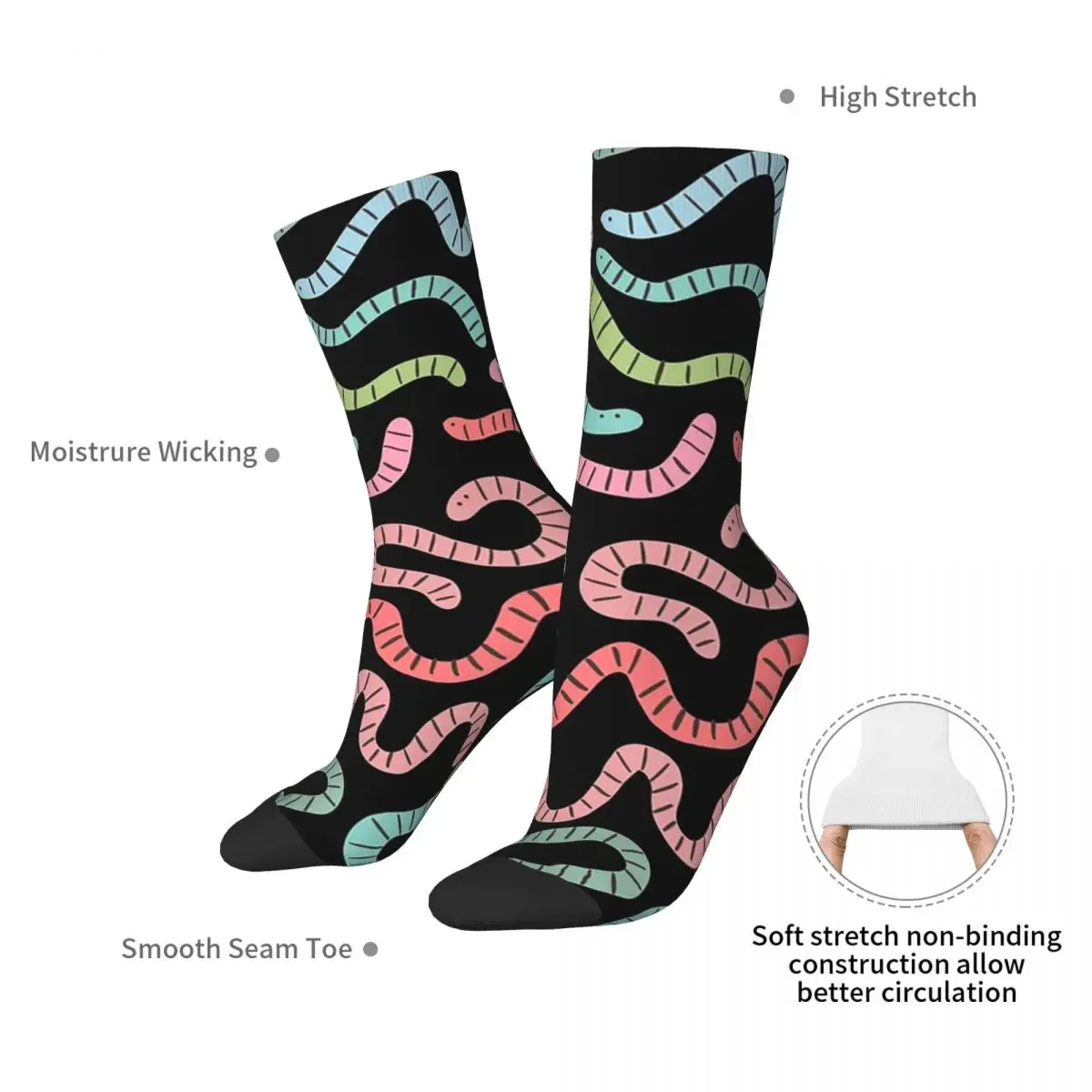 Cute Compost Earthworms. Funny Worms Socks Harajuku High Quality Stockings All Season Long Socks for Man Woman Birthday Present