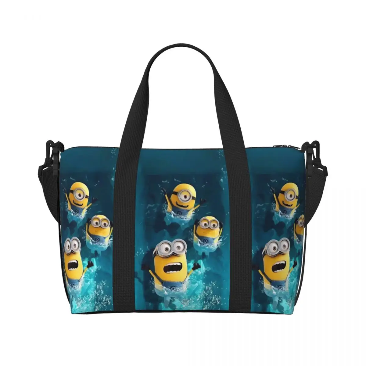 

Custom M-Minions Beach Tote Bag for Women Yellow Capsule-Shaped Big Compartment Beach Gym Travel Bags