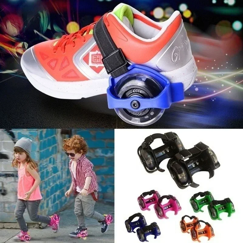 Zapatos de doble rueda para caminar, herramienta ajustable para caminar, patinaje sobre ruedas, resistente al desgaste, 3 ruedas brillantes de