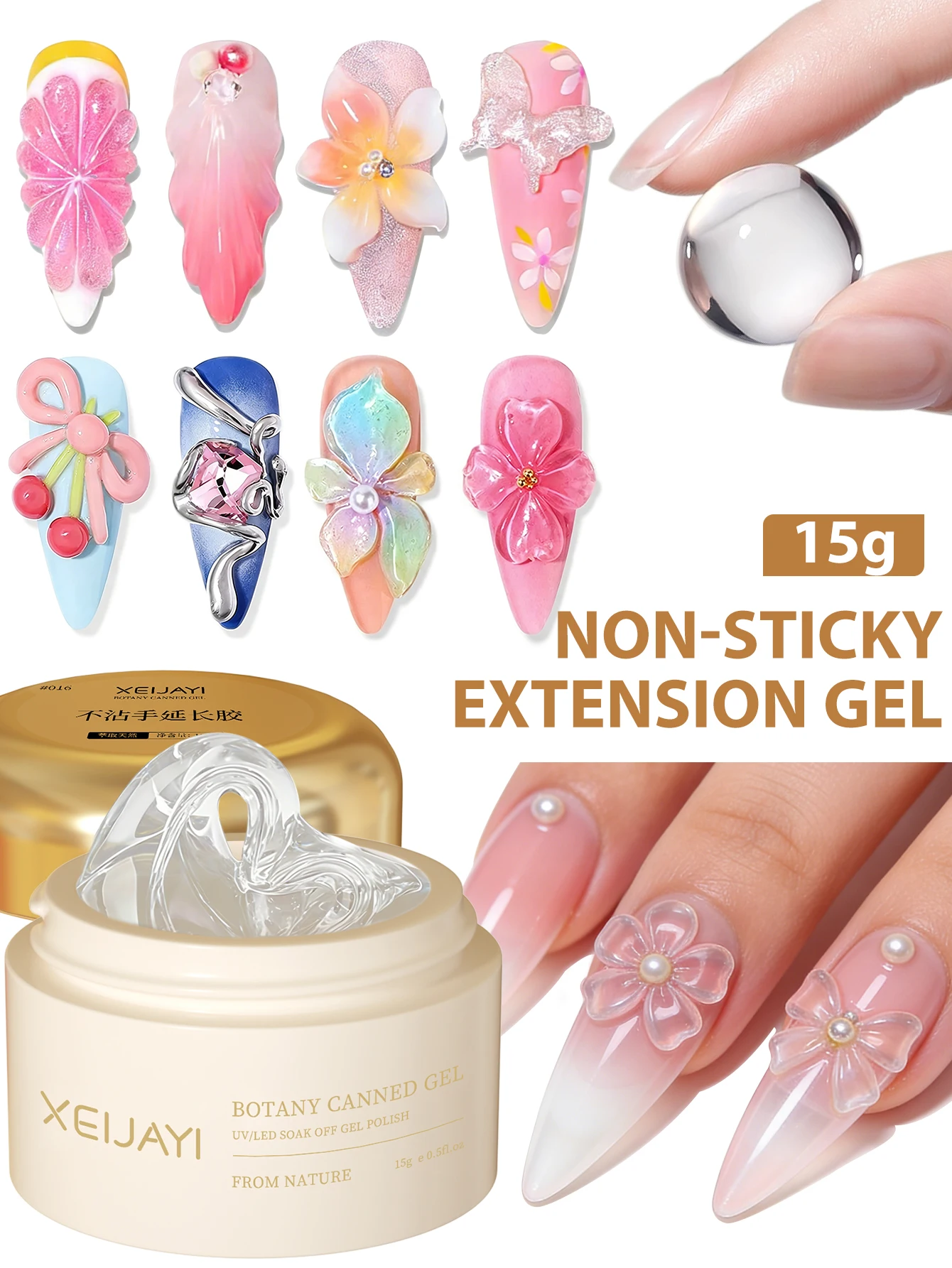 XEIJAYI 1 Stück 15g Transparentes Festes Verlängerungsgel, geeignet für Nägel, Nagelverlängerungen, harte Nägel, Nagelkunst-Funktionsgel für Frauen – Detail 1
