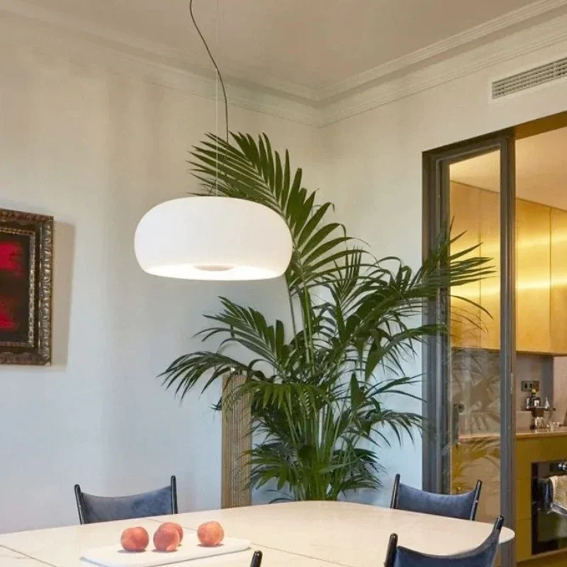 

SANDYHA Elegant French Retro Pendant Lights LED Lamp with Elliptical Glass Lampshade Perfect for Living Room and Dining Table