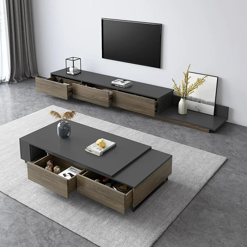 

zxqzq Retractable TV Cabinet and Tea Table Combination Living Room Large Capacity Storage TV Stand