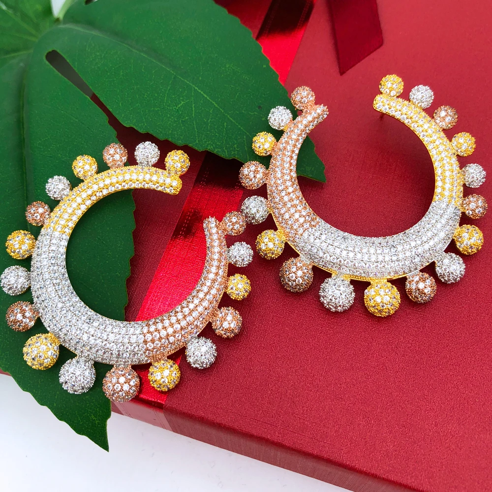 

Missvikki Fashion Jewelry Womens Jewelry New Dubai Nigerian Big Round Stud Earrings AAA Cubic Zirconia Bridal Wedding Earrings