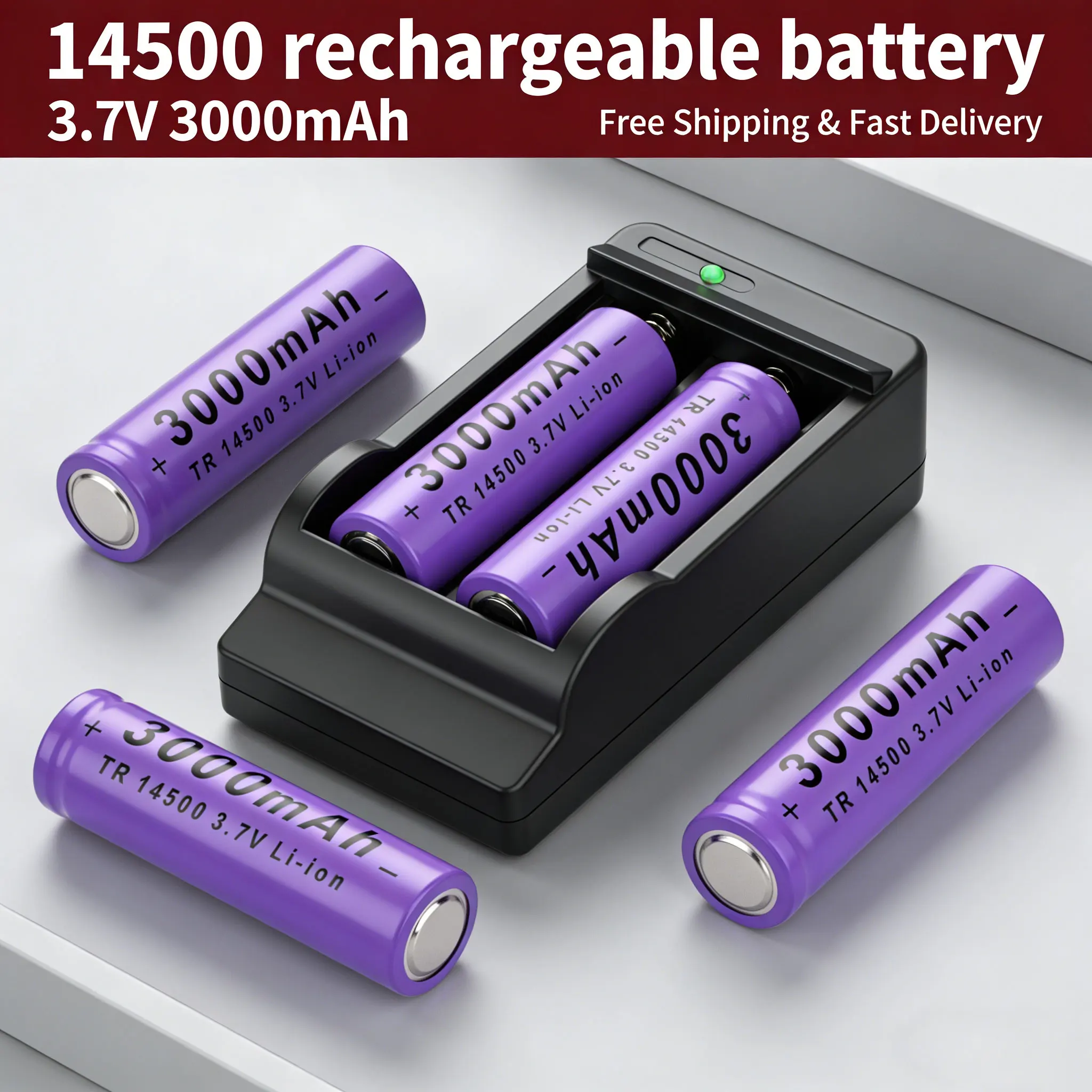 

AA Size Rechargeable Lithium-Ion Battery 3.7V 3000mAh High Capacity for Radios Microphones Electric Toys 14500 Battery