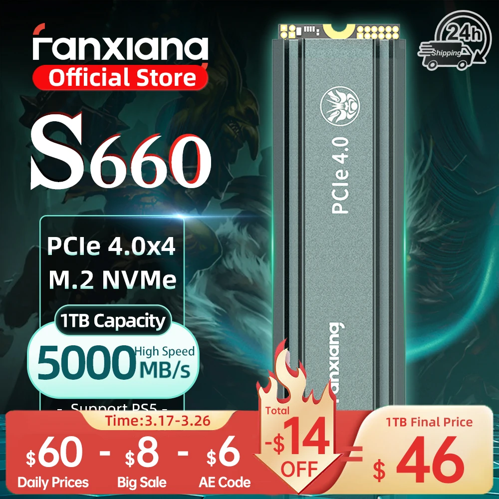 Fanxiang S660 M.2 SSD 500GB 1TB 2TB 5000MB/s M.2 NVMe PCIe4.0x4 SSD unidad interna de estado sólido para PC de escritorio PS5/PlayStation5