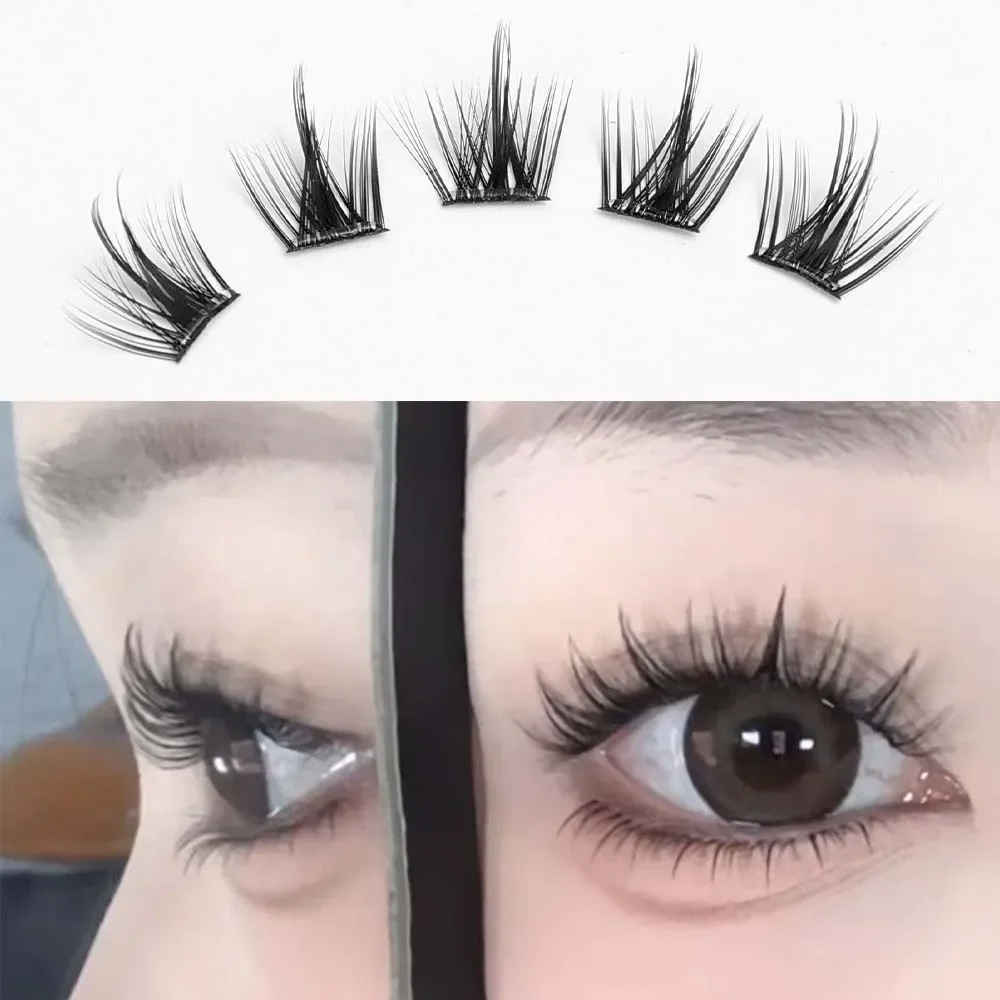 5d selbst klebende falsche Wimpern kleber freie Manga gefälschte Wimpern 7/10/12mm einzelne Cluster Wimpern dickes Wimpern verlängerung Make-up