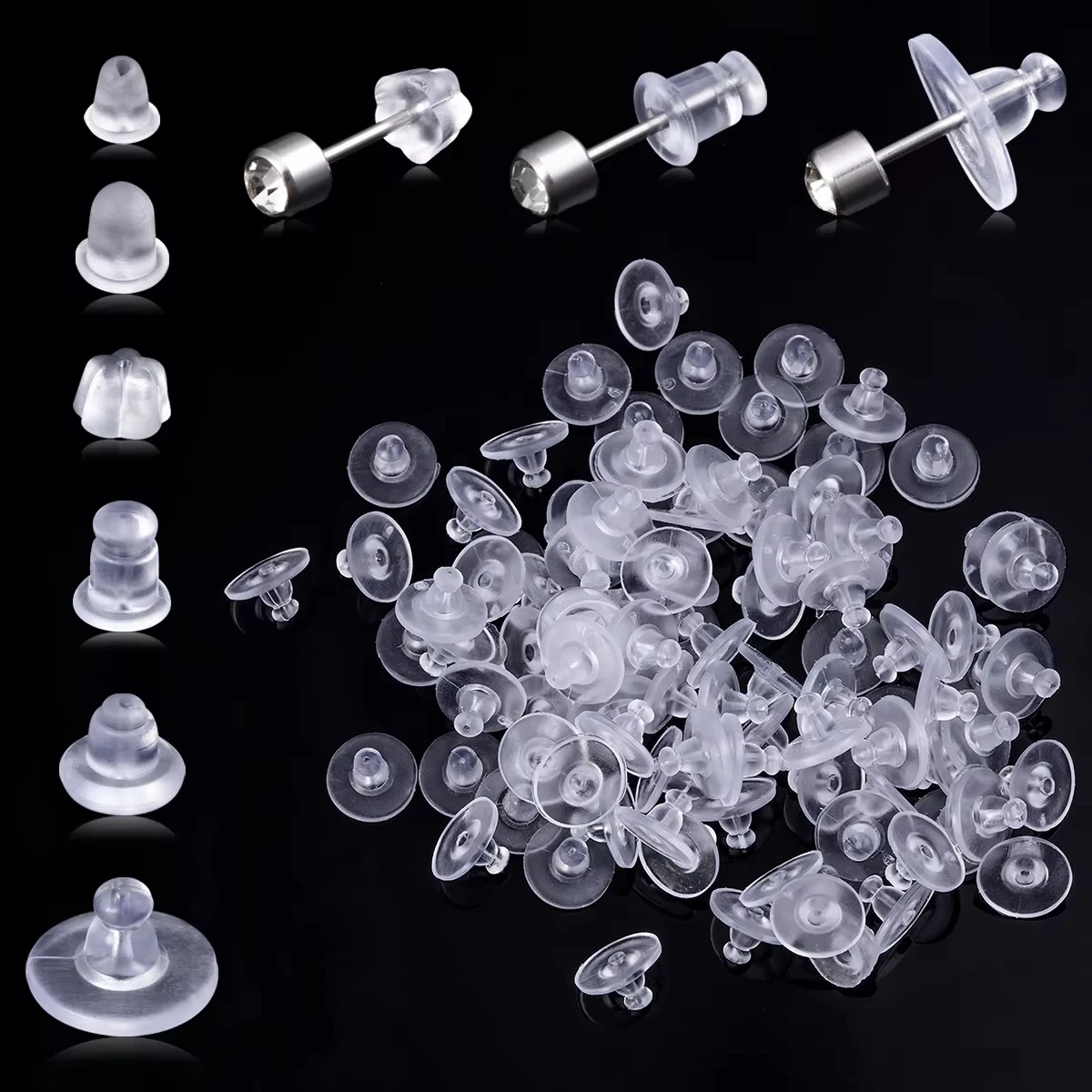 100-500pc Silicone Earring Backs Secure Bullet Clutch Stopper Clear Ear Clog Nuts for DIY Jewelry Stud Earrings Plug Accessories
