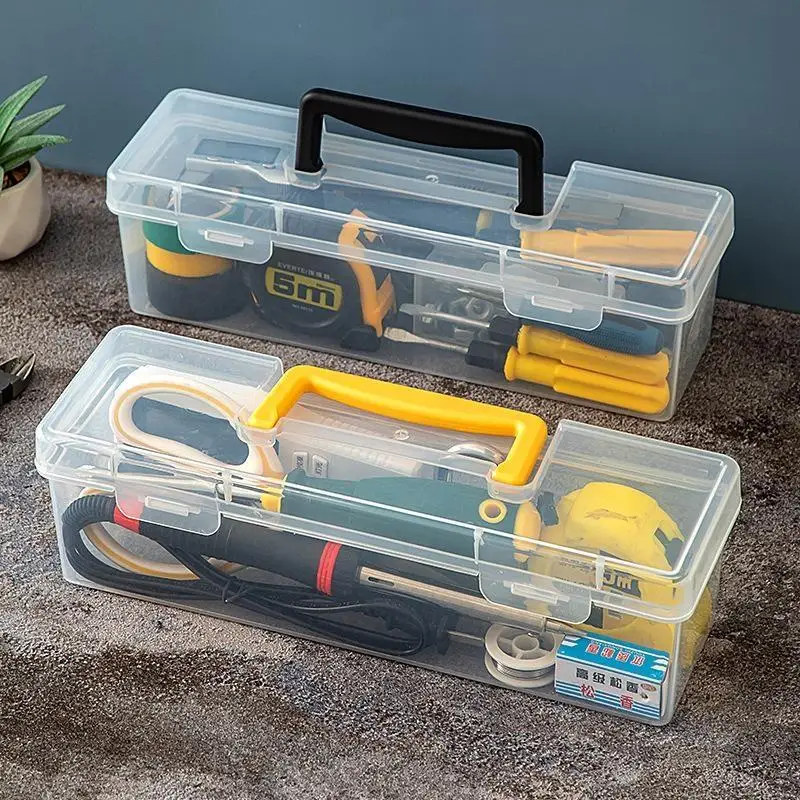 1Pcs Transparent Handheld Toolbox Plastic Hardware Tool Storage Box With Handle
