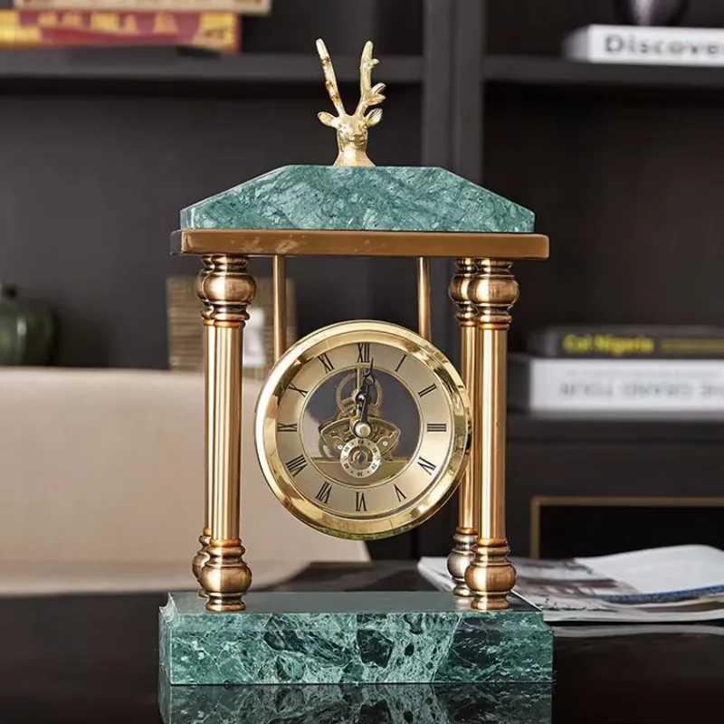 European Style Clock Table Decoration Light Luxury Deer Head Antique Marble Clock