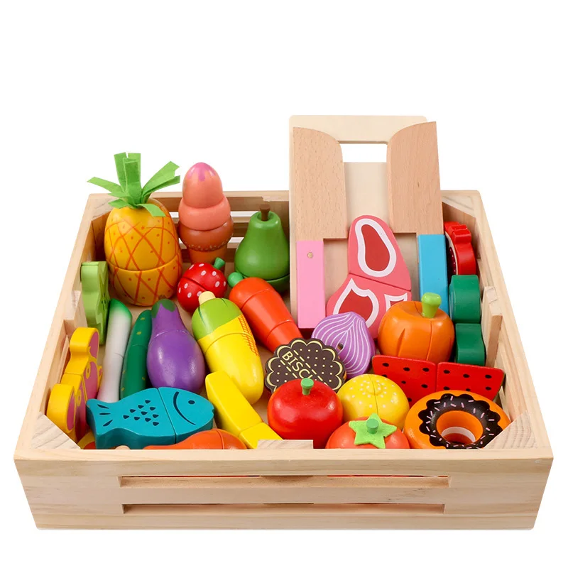 Kids Wooden Kitchen Toys Pretend Play Set Cutting Magnetic Fruit Vegetable Miniature Food Girls Educational Toys Gifts 