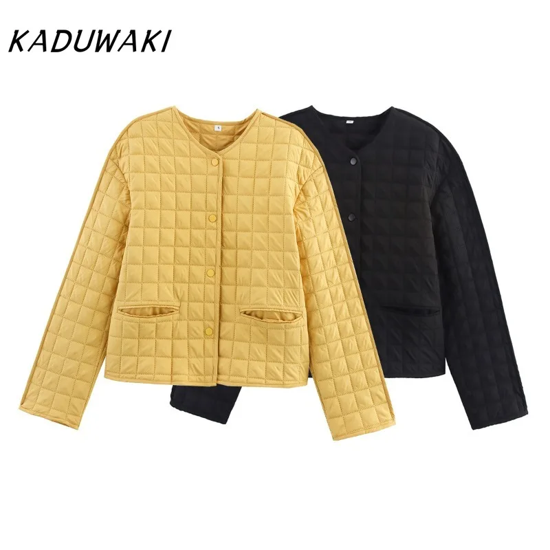 

KADUWAKI Autumn Winter Heart Padded Coat Chic O Neck Long Sleeve Pocket Versatile Coats Female Single Breasted Short Warm Jacket