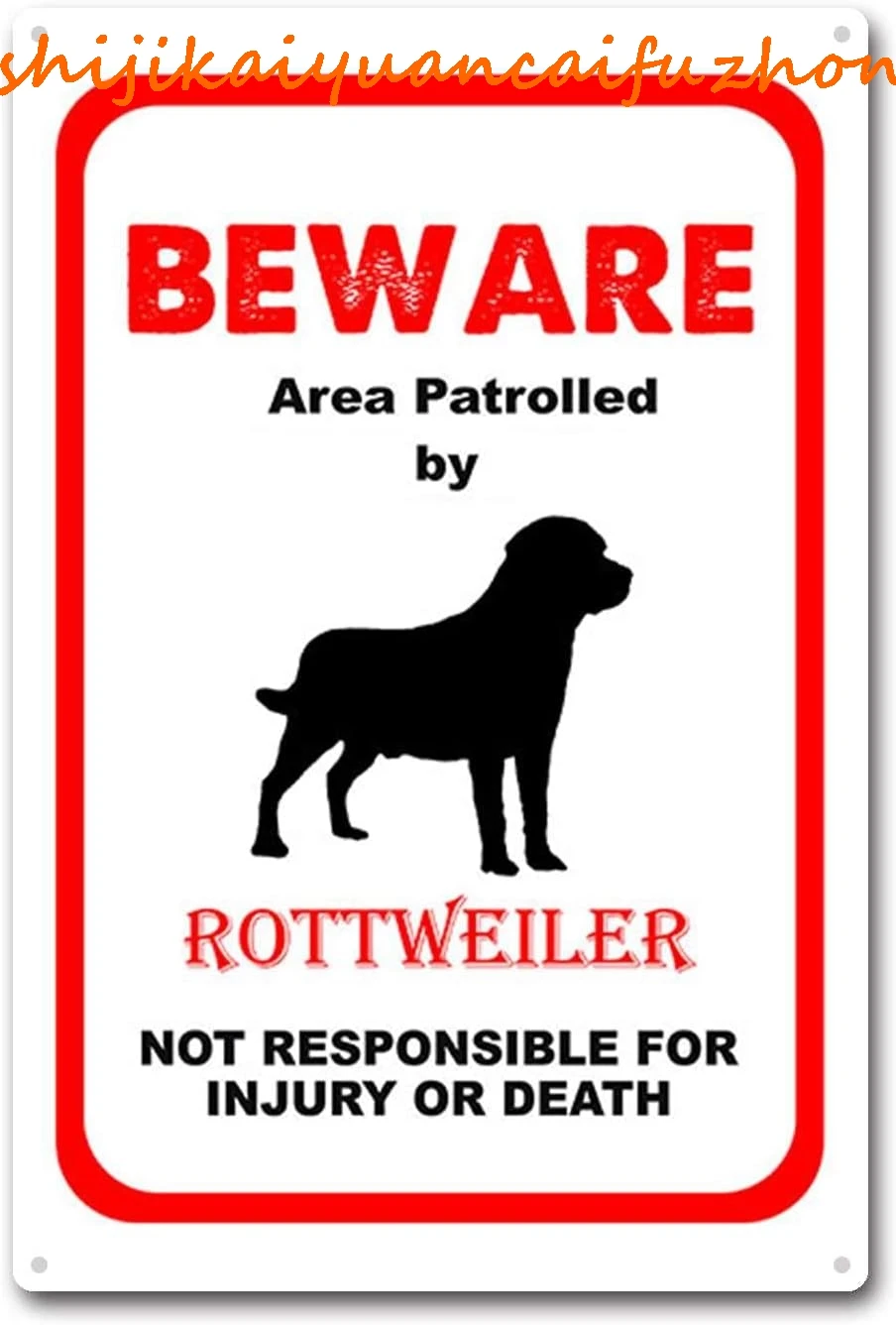 Tin Sign Beware Area Patrolled by Rottweiler Dog Notice Safety Tin Signs Metal Sign for Home Bar Coffee Kitchen Wall Decor 8x12I