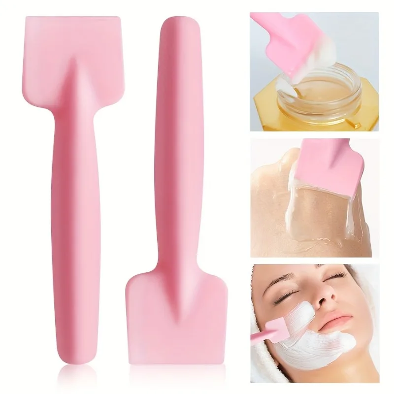 Spazzola per maschera facciale in silicone rosa da 3 pezzi con design a pala a spatola per un'applicazione uniforme della pelle sensibile al viso ​   Strumento per la cura della pelle