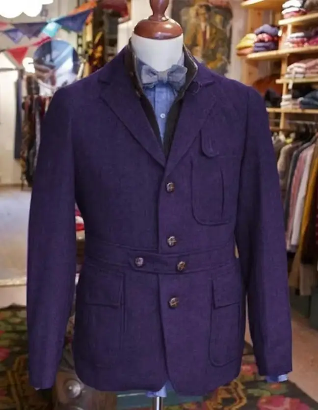 

Only Blazer 1PCS Vintage Men Jacket Wool 3-Pocket Winter Warm Single Breasted British Style Blazer with Belt Tuxedos Customized