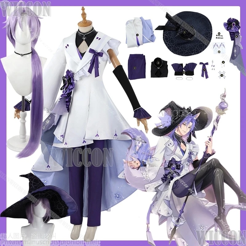 Kuya-Juego de Cosplay Nu: uniforme de mago Sexy de Anime, bata mágica blanca, sombrero grande, pantalones, pelucas largas, cómic de Halloween, juego de rol