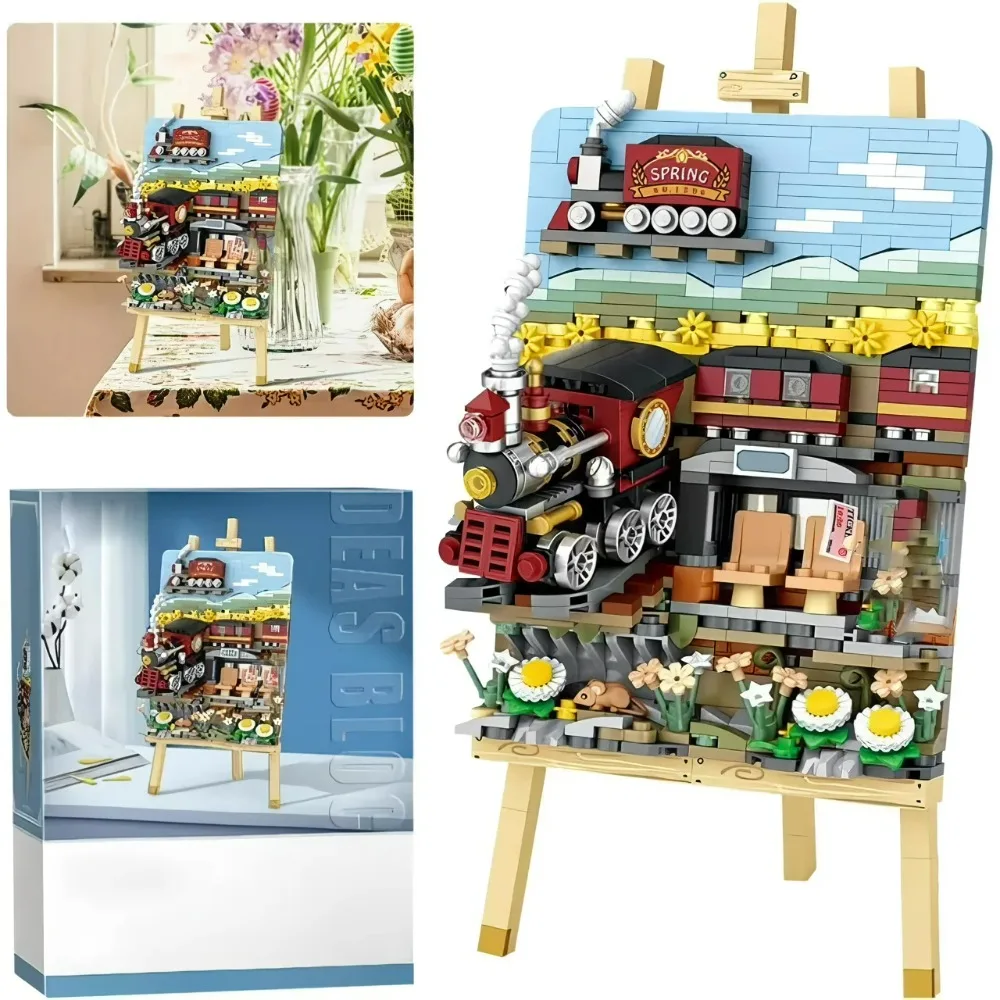 Building Blocks Set, 758 Pcs Mini Building Blocks for Adults and Teens, 3D DIY Model Toy (Spring Train)