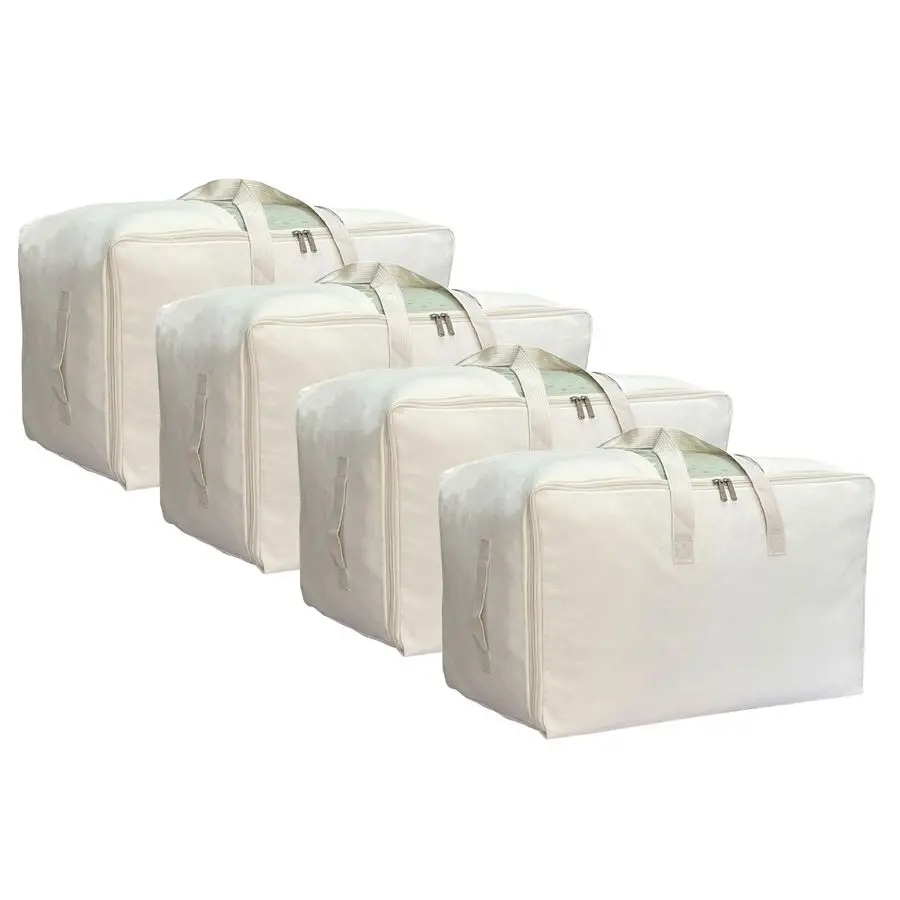 

Large Canvas Storage Bags with Zipper and Clear Window, Cotton Linen Storage for Pillows, Quilt, Blankets and Comforter, 80L, 4