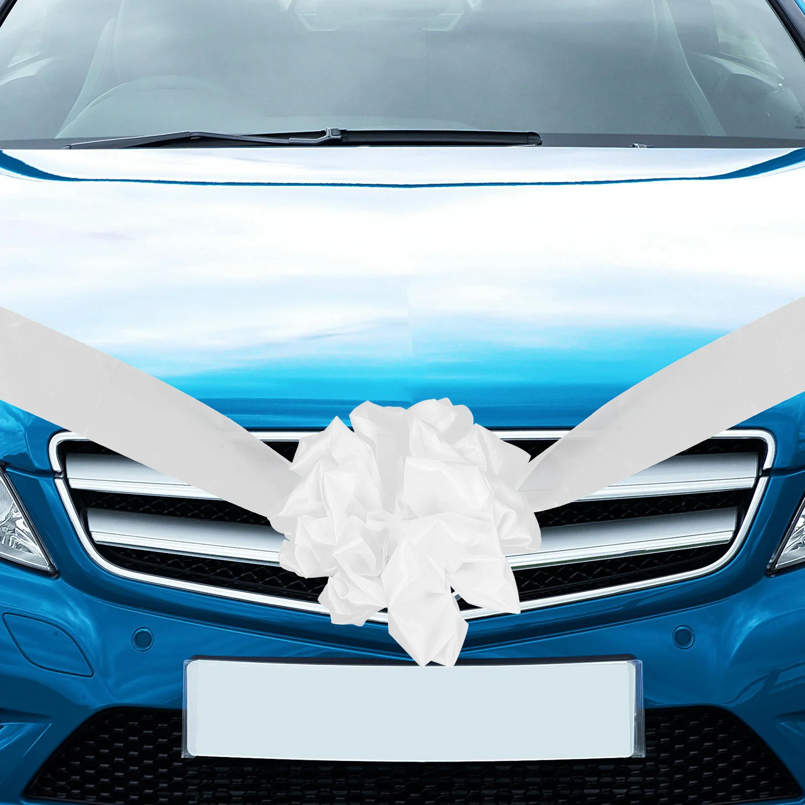 

Wedding Front Flower Decoration Large Satin Ribbon Bow Artificial Blooming Bouquet Set For Bridal Just Married White Theme