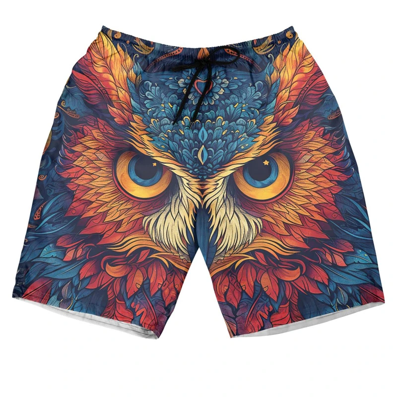 Pantalones cortos con estampado 3D de búho misterioso para hombre, ropa de playa hawaiana, pantalones cortos informales de Hip Hop, bañadores de animales salvajes, Tops para niños