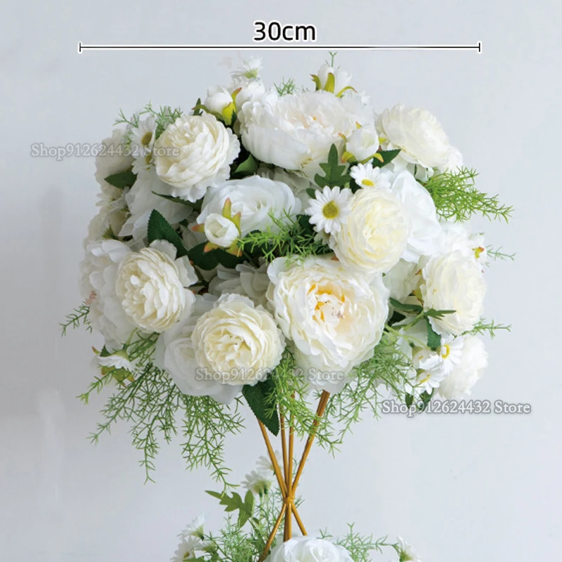 White Artificial Rose Green Leaf Flower Row Wedding Hanging corner Flower Centerpiece Backdrop Wall Deco Table Floral Party Deco view 5