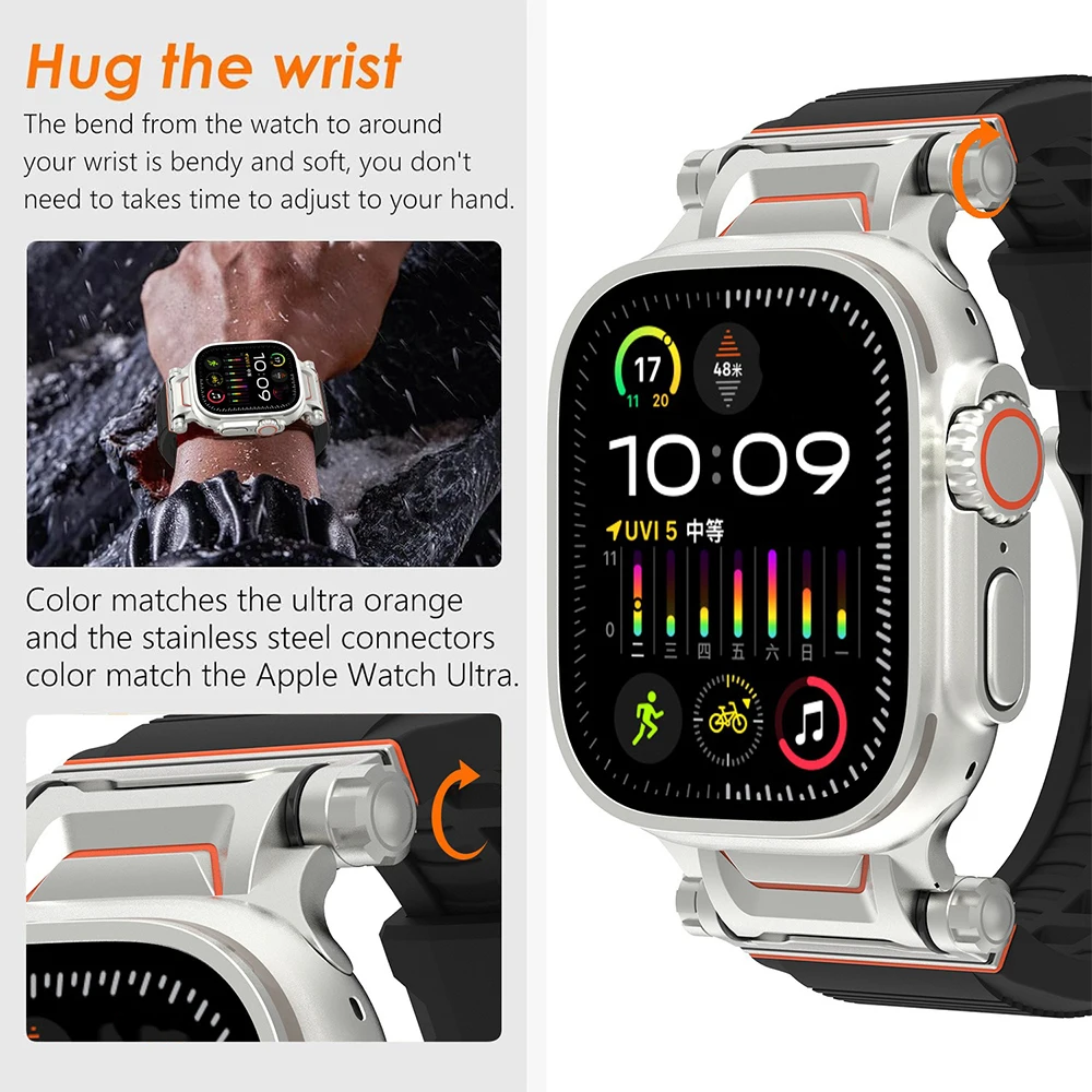 애플 워치용 실리콘 루프 스트랩 남성용 스포츠 밴드, 아이워치 시리즈 9, 8, 7, 6, 5, 4, Se, 26mm 너비, 46mm, 울트라 1, 2, 49mm, 45mm, 44mm