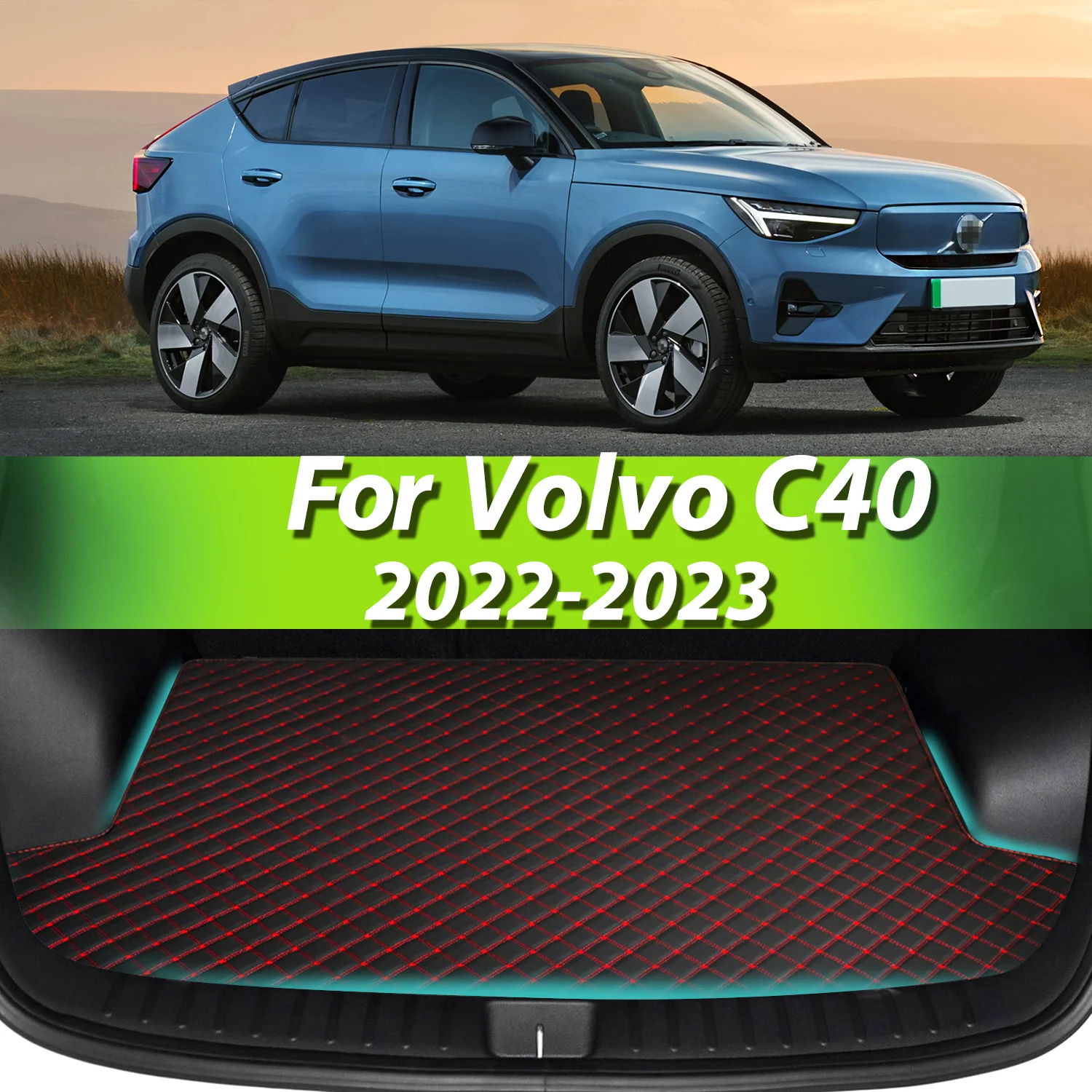 For Volvo C40 2022-2023 Artificial Leather Car Trunk Mat antifouling Rear Trunk Cargo Protective Mat Car Interior Accessories