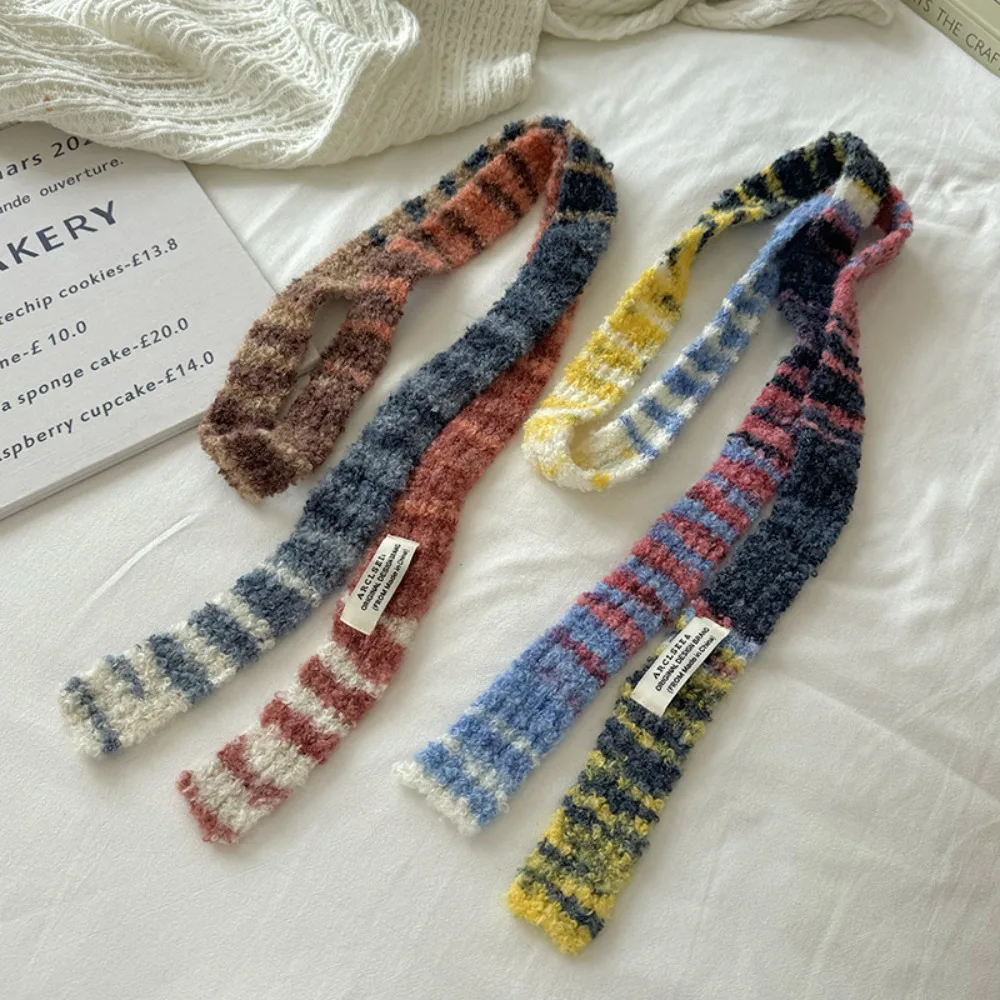 Y2K Multicolour Knitted Scarf Comfortable Long Narrow Strip Scarf Rainbow Stripe Long Narrow Scarves