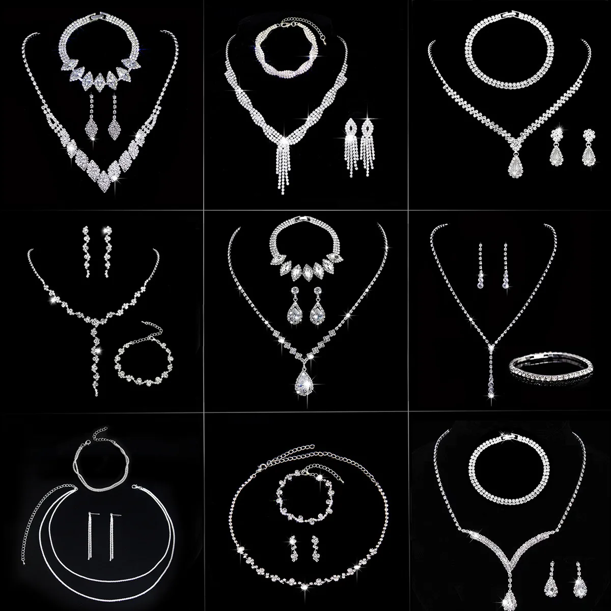 Collar, pendientes, pulsera, conjunto de tres piezas, accesorios de boda nupcial, cadena de garra de moda, accesorios para banquetes
