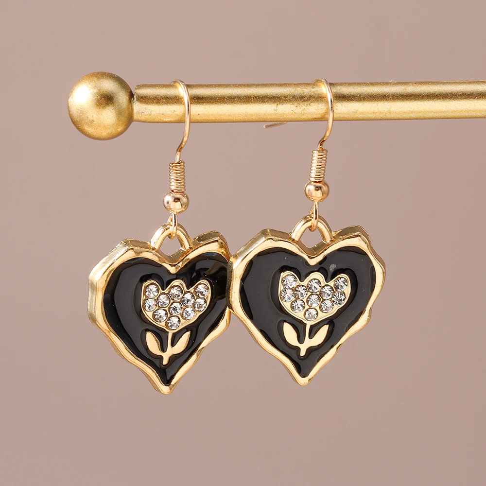 Aihua Romantische Niedliche Rosenblüten-Herz-Ohrringe für Frauen Bunte Kristall-Herz-Ohrringe Freundin Mode-Schmuck-Accessoires – Detail 5