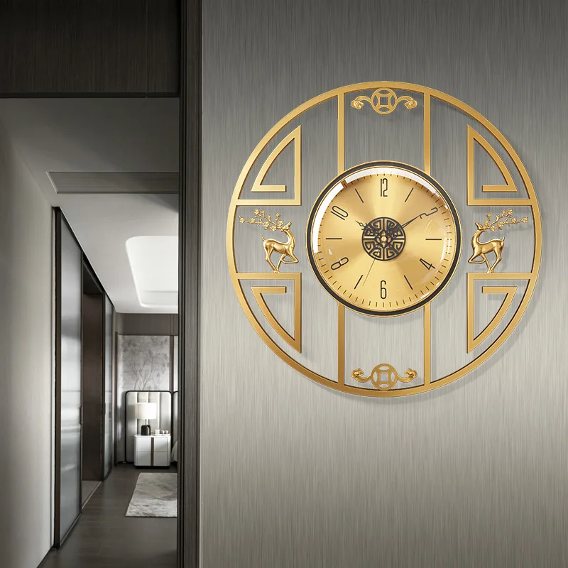 New Chinese brass creative wall clock living room personalized art watch high-end villa decorative silent