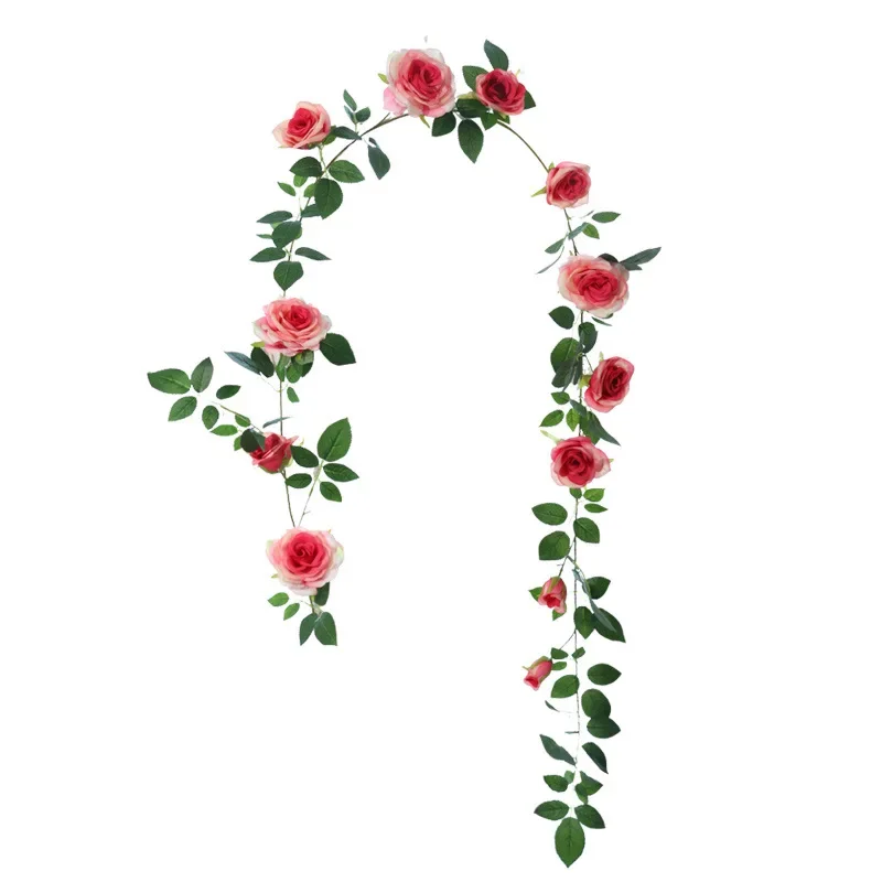 1.9m Artificial Roses Silk Fake Flowers Vines Home Air Conditioning Pipe Decoration Simulation Flower Wall Mounted Rose Vine