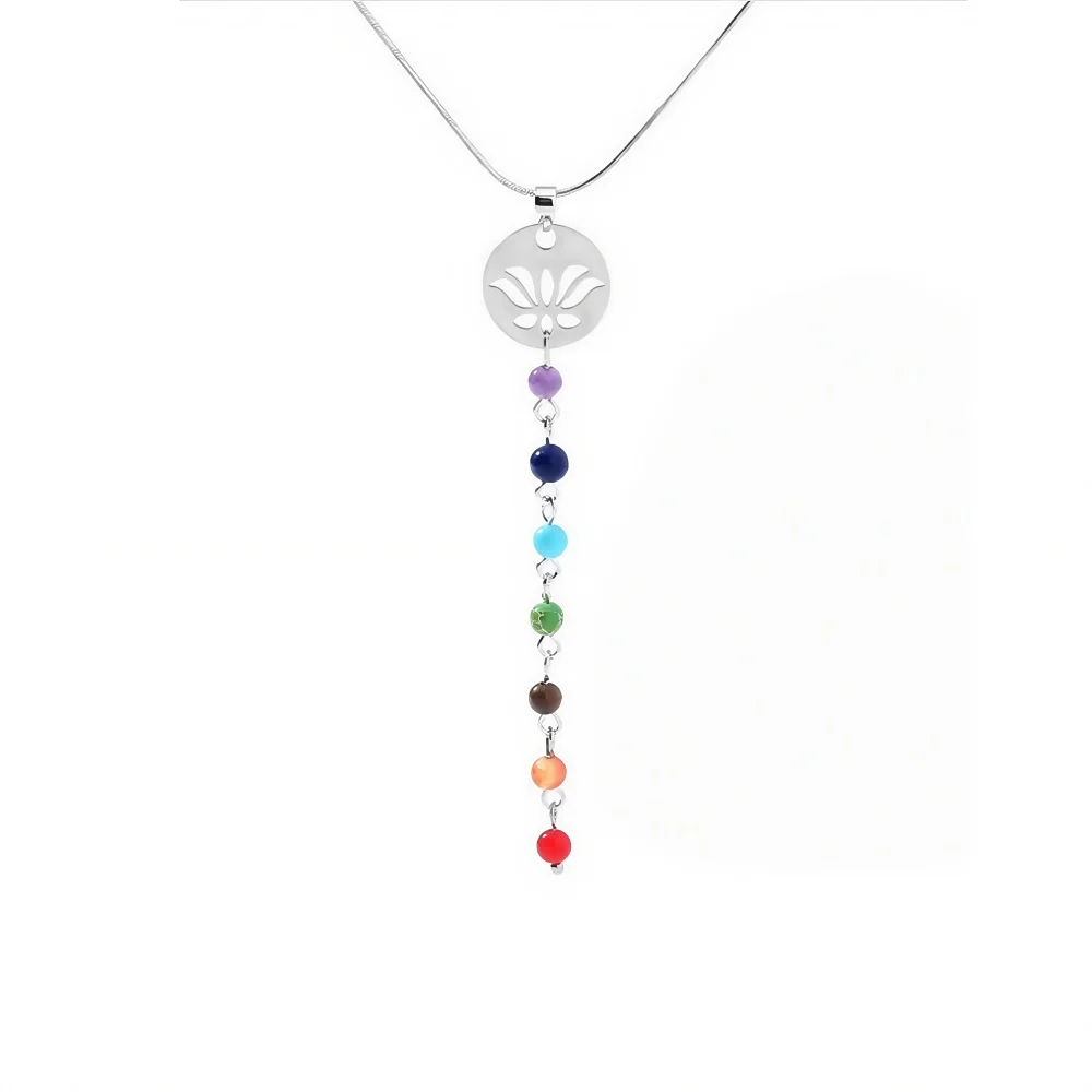 

7 Chakra Reiki Bead Pendant Necklace Healing Balance Natural Stone Stainless Steel Lotus Yoga Energy Jewelry
