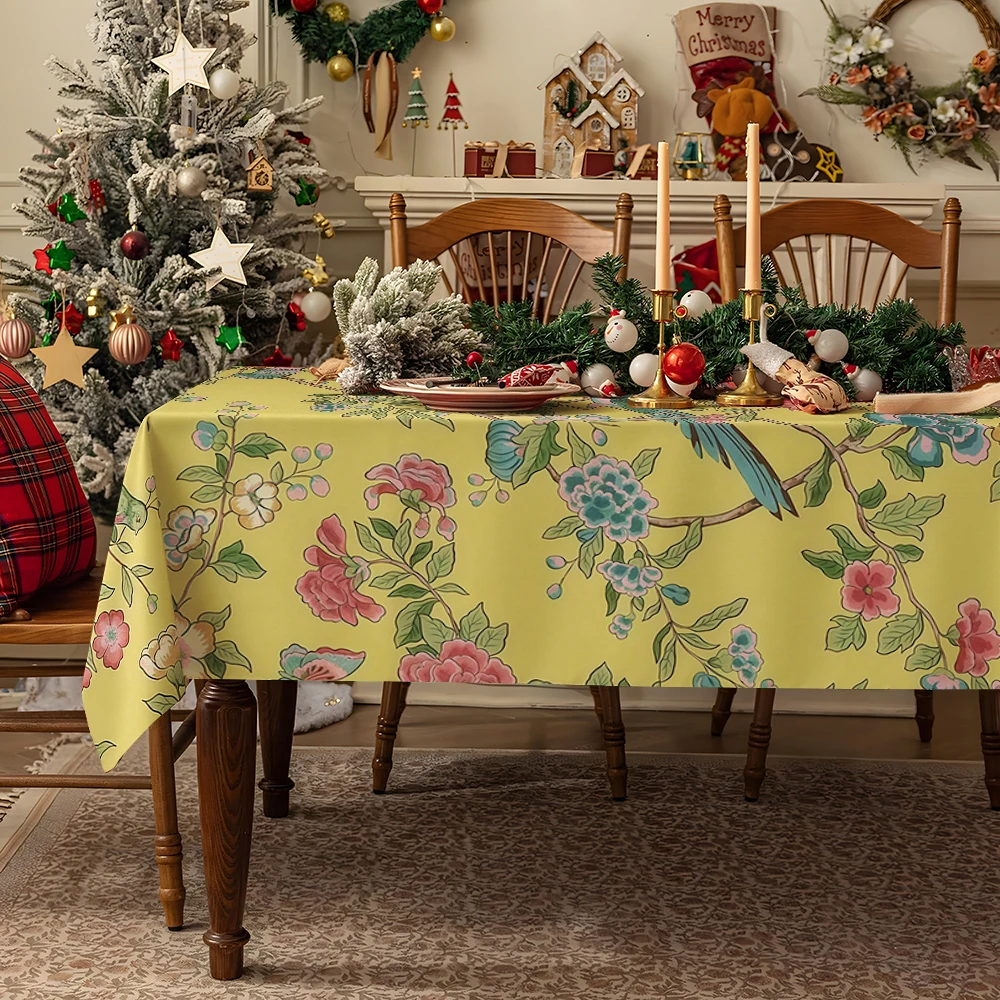 Vintage Ditsy Rose Blooms Table Cloth Waterproof Tablecloth Spill Proof Table Cloth, Wipe Clean Table Cloth for Dining Camping