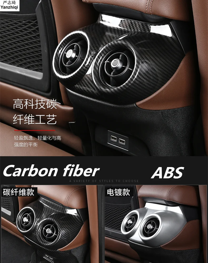 Free shipping carbon fiber grain For Alfa Romeo Stelvio 2017 2018 ABS Chrome Air vent decoration frame for rear air conditioner