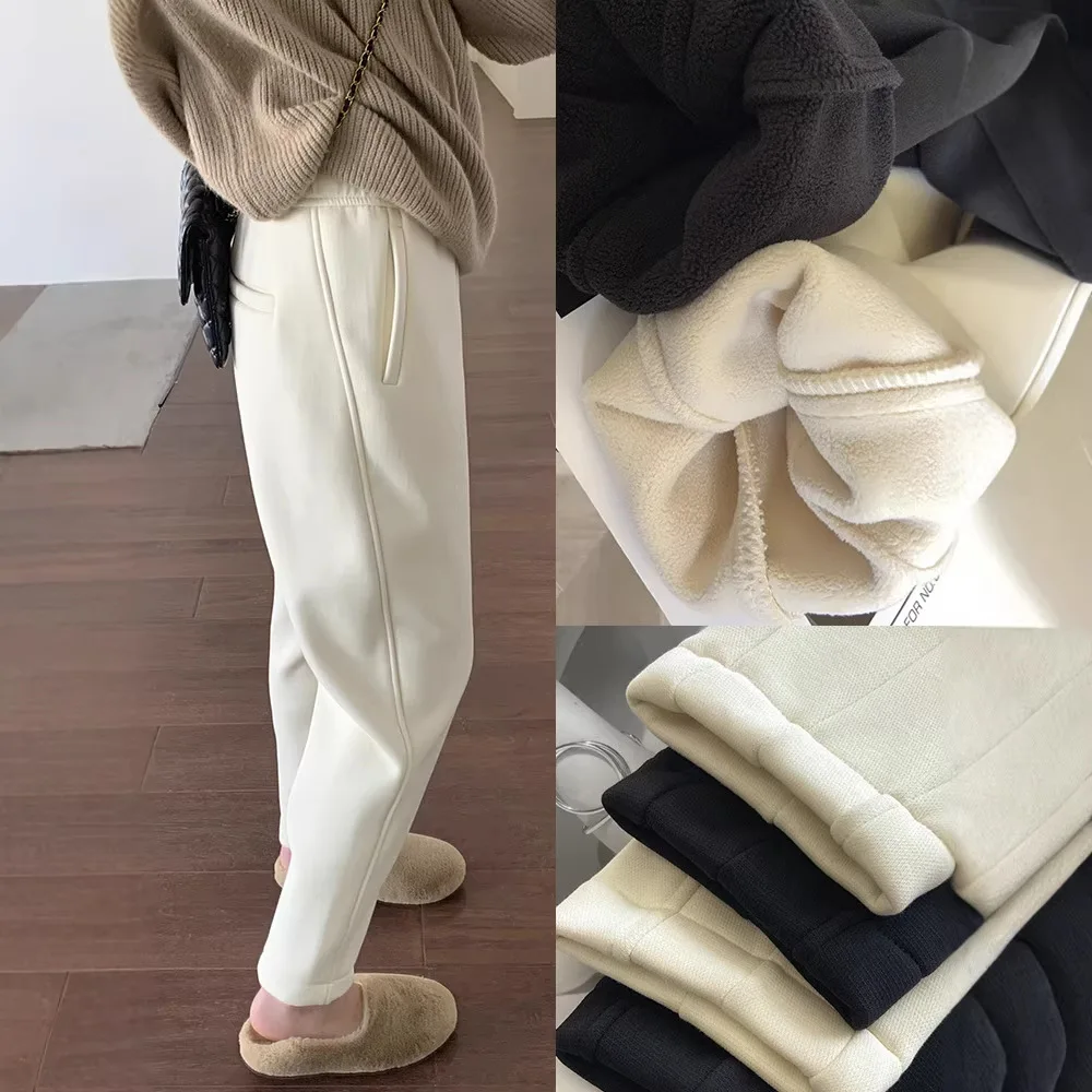 

Women's Fleece Lined Thickened Casual Sweatpants Harlan Style Loose Slimming Long Cotton Pants Soft Warm Trousers