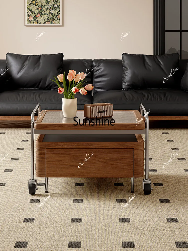 

Medieval style coffee table small apartment living room household solid wood tea table storage tea table